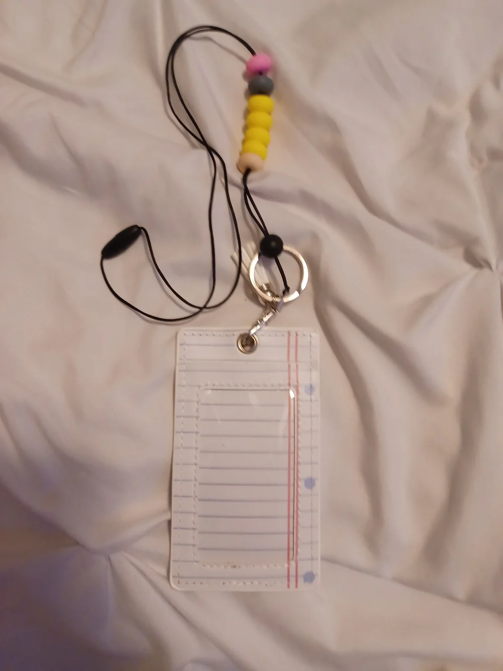 Boutique Striped Notebook Lanyard ID Holder - Credit Cards Multi Bead Accent